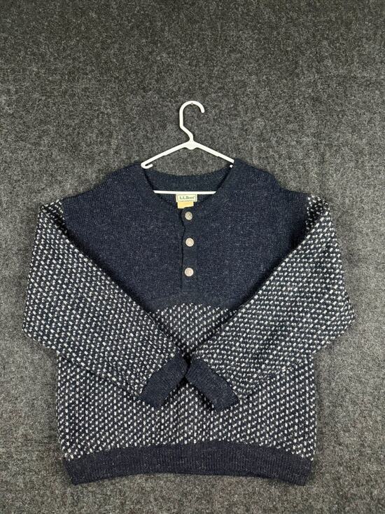 L.L. Bean Other - Vintage L.L.Bean Norway Wool Birdseye Henley Sweater Men's Large Made Norway